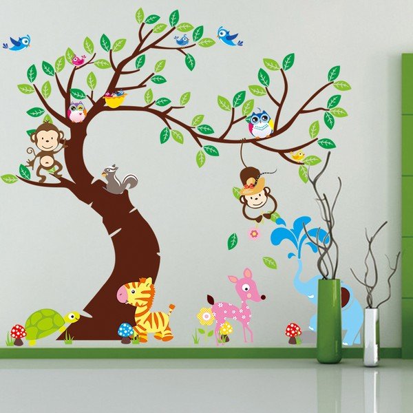 Set dječjih zidnih naljepnica Ambiance Tree, Monkeys and Elephant-image-1