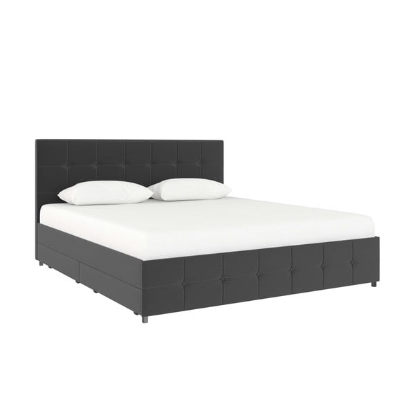 Tamno sivi tapecirani bračni krevet s prostorom za odlaganje 180x200 cm Rose – Støraa