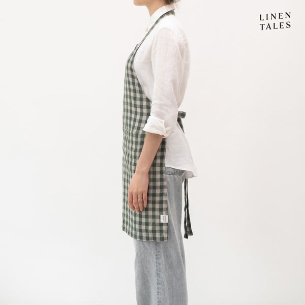 Lanena pregača Forest Green Gingham – Linen Tales-image-2