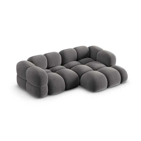 Siva baršunasti kutna garnitura (s desnim kutom/s ležaljkom) Loretto – Cosmopolitan Design-image-3