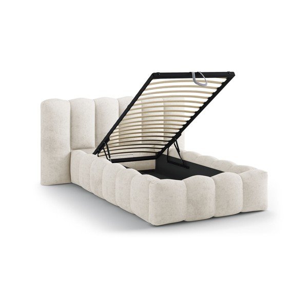 Bež tapecirani krevet s prostorom za odlaganje s podnicom 90x200 cm Lupine – Micadoni -image-1