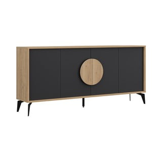 Crna/u prirodnoj boji niska komoda u dekoru hrasta 180x82 cm Vae – Marckeric