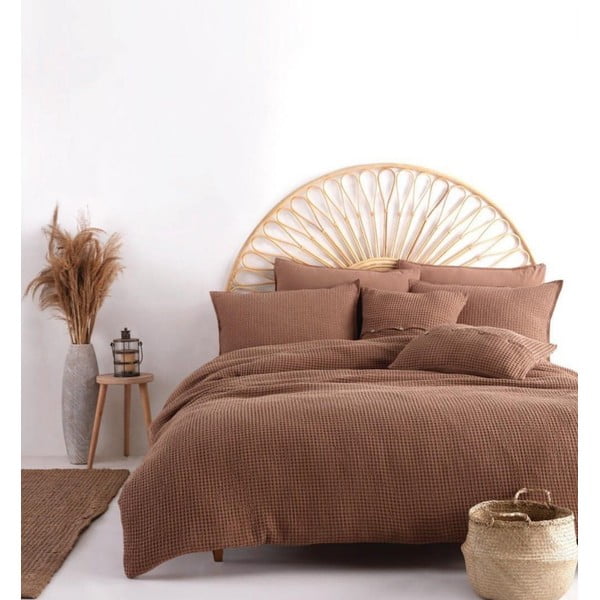 Smeđa posteljina za bračni krevet/za produženi krevet od renforce pamuka 240x220 cm Waffle Striped – Mila Home Luxury-image-2