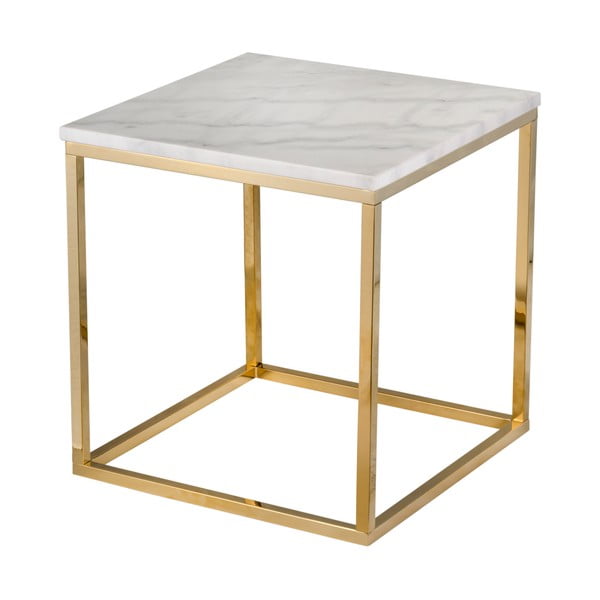 Bijeli mramorni stol sa zlatnim podnožjem RGE Accent, 50 x 50 cm