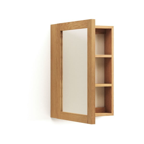 Zidni/s ogledalom kupaonski ormarić od masivne tikovine u prirodnoj boji 50x70 cm Plubia – Kave Home-image-2