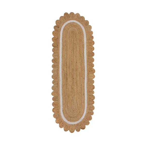 Ručno rađena jutena staza u prirodnoj boji/boje slonovače 80x230 cm Grace White – Flair Rugs