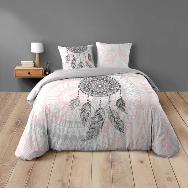 Bijela/ružičasta pamučna posteljina za bračni krevet 200x200 cm Namaste – douceur d'intérieur