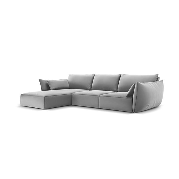 Svijetlo siva baršunasti kutna garnitura (s lijevim kutom/s ležaljkom) Vanda – Mazzini Sofas-image-2