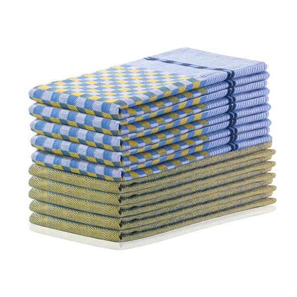 Set od 10 pamučnih žuto-plavih kuhinjskih krpi DecoKing Louie, 50 x 70 cm