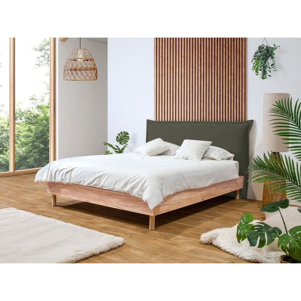 Tamno zeleni/u prirodnoj boji bračni krevet s podnicom 160x200 cm Charlie – Bobochic Paris-image-1