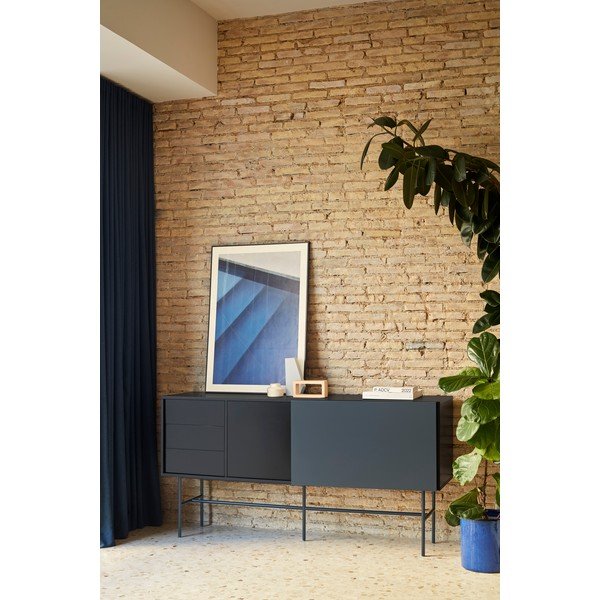 Crna/antracitno siva niska komoda s kliznim vratima 180x91 cm Nube – Teulat-image-1