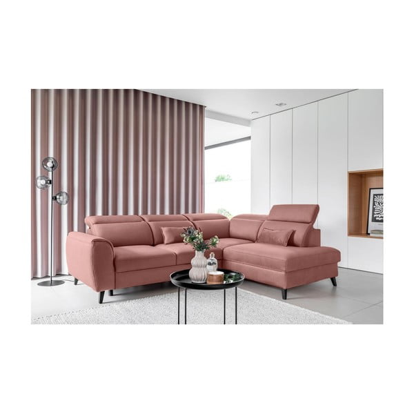 Ružičasta baršunasti sklopiva/s prostorom za odlaganje kutna garnitura (s desnim kutom/u obliku slova L) Noble – ELTAP-image-1