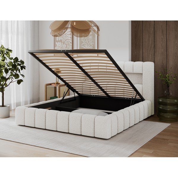 Krem tapecirani bračni krevet s prostorom za odlaganje s podnicom 140x200 cm Lamica – ELTAP-image-4
