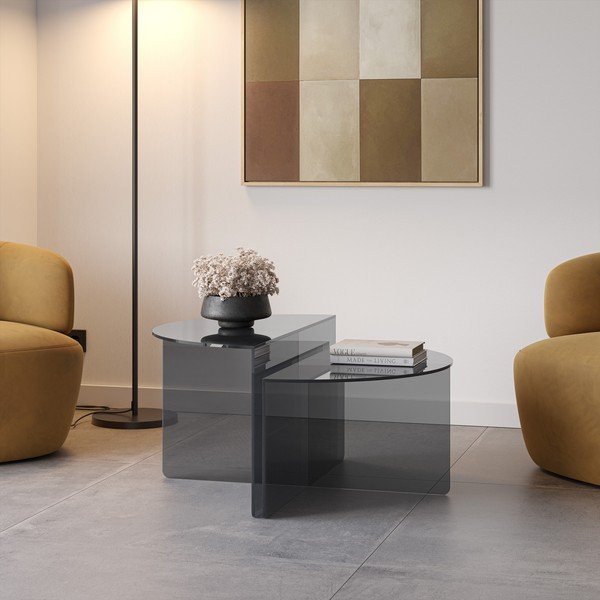 Sivi stakleni okrugli stolići za kavu u setu 2 kom ø 80 cm Velta – MOME-image-1