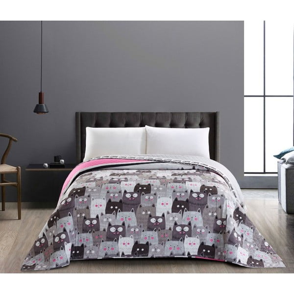 Dvostrani sivi prekrivač od mikrovlakana DecoKing Cat Invasion, 170 x 270 cm