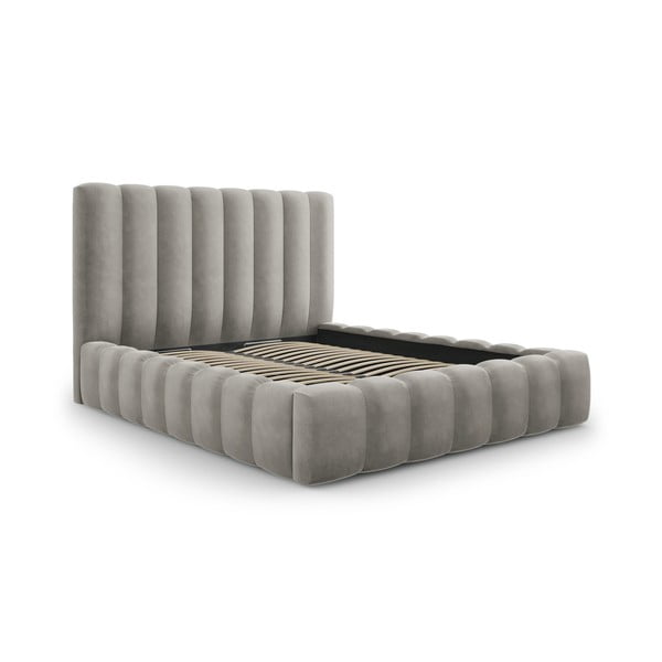 Svijetlo sivi tapecirani bračni krevet s prostorom za pohranu s letvičastom podnicom 180x200 cm Kelp - Micadoni Home