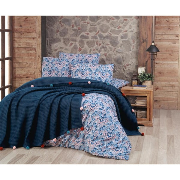 Tamnoplavi pamučni prekrivač za krevet za jednu osobu 160x240 cm - Mila Home