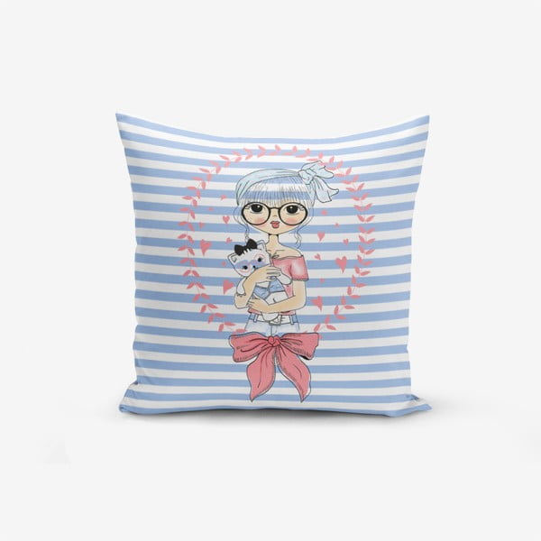 Jastučnica s primjesom pamuka Minimalist Cushion Covers Blue Striped Fashion Girl, 45 x 45 cm