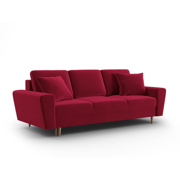Crvena baršunasti sklopiva/s prostorom za odlaganje sofa 235 cm Kyoto – Cosmopolitan Design-image-1