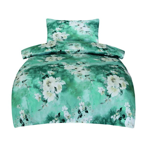 Zelena posteljina za krevet za jednu osobu od pamučnog satena 140x200 cm Fiona – My House