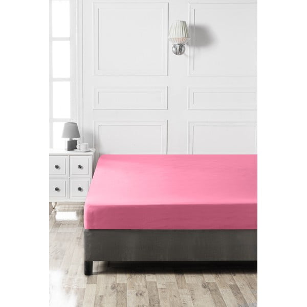Ružičasta pamučna plahta s gumom 140x200 cm – Mijolnir-image-1