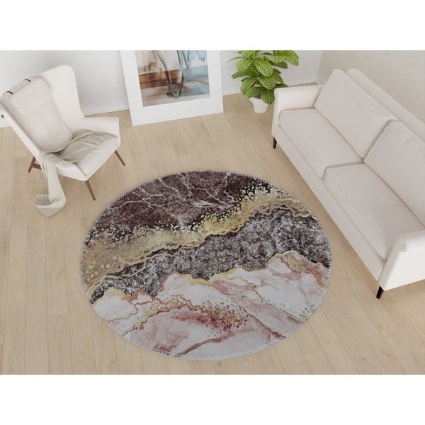 Smeđo-u zlatnoj boji perivi okrugli tepih ø 120 cm – Vitaus-image-1