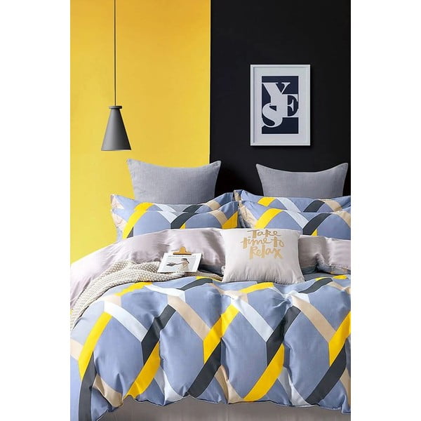 Žuto-plava posteljina za bračni krevet/s produženom plahtom  200x220 cm - Mila Home