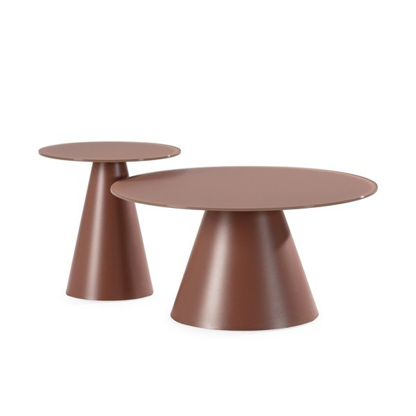 Smeđi okrugli stolići za kavu u setu 2 kom sa staklenom pločom stola ø 80 cm Vida – MOME