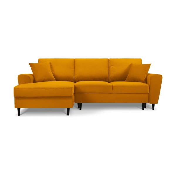 Senf žuta sklopiva/s prostorom za odlaganje kutna garnitura od samta (s lijevim kutom/s ležaljkom) Kyoto – Cosmopolitan Design