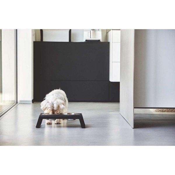 Metalni set posuda s postoljem za pse Desco Black M – MiaCara-image-1