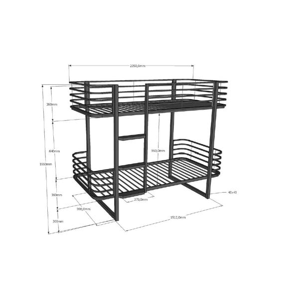 Crni metalni dječji krevet na kat s podnicom 90x200 cm Oscar – Vipack-image-2