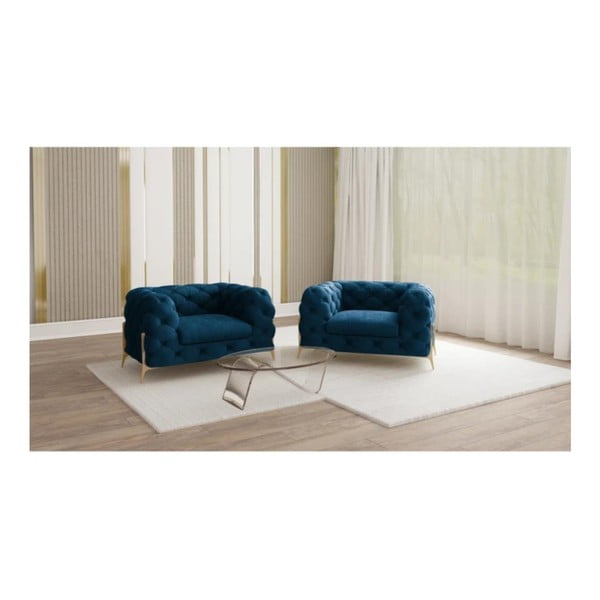 Tamno plava baršunasti fotelja Chelsea Bis – Ropez-image-1