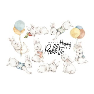 Set od 8 zidnih naljepnica Dekornik White Happy Rabbits