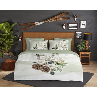 Zelena/krem flanelska posteljina za bračni krevet/za produženi krevet 200x220 cm Marjan – Good Morning