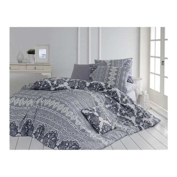 Siva pamučna posteljina s plahtama za bračni krevet Sueno, 200 x 220 cm