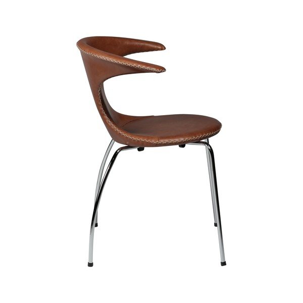 Smeđa kožna stolica za blagovanje s kromiranim postoljem DAN – FORM Denmark Flair-image-1