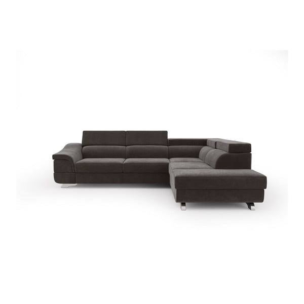 Tamnosmeđi kauč na razvlačenje sa baršunastim pokrivačem Windsor &amp; Co Sofas Apollon, desni kut