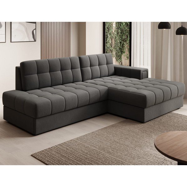 Smeđe-siva baršunasti sklopiva kutna garnitura (s desnim kutom/s ležaljkom) Blezalt – ELTAP-image-3