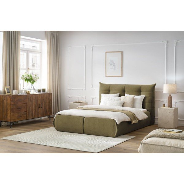 Tamno zeleni tapecirani bračni krevet s prostorom za pohranu s podnicom 160x200 cm Clothilde – Bobochic Paris-image-1