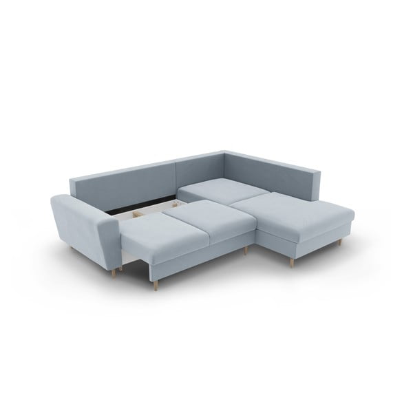 Svijetlo plava baršunasti sklopiva/s prostorom za odlaganje kutna garnitura (s desnim kutom/u obliku slova L) Kyoto – Cosmopolitan Design-image-3