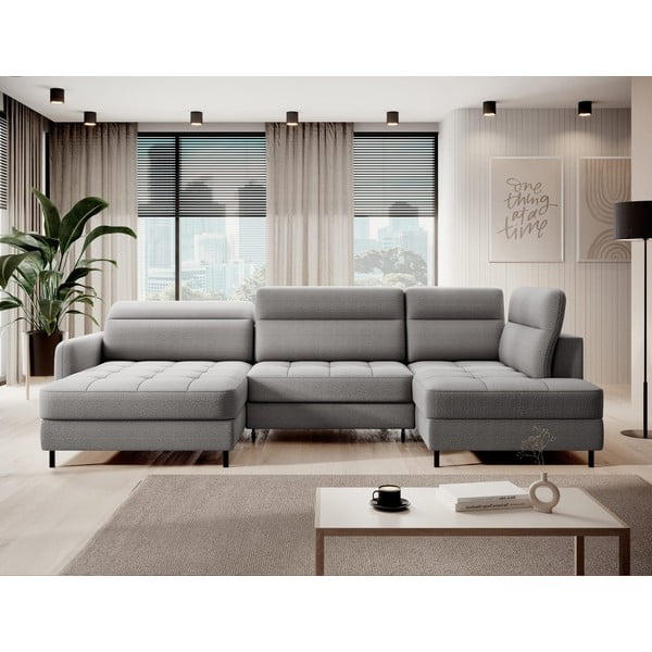 Svijetlo siva baršunasti sklopiva/s prostorom za odlaganje kutna garnitura (s desnim kutom/u obliku slova "U") Berrto – ELTAP-image-1