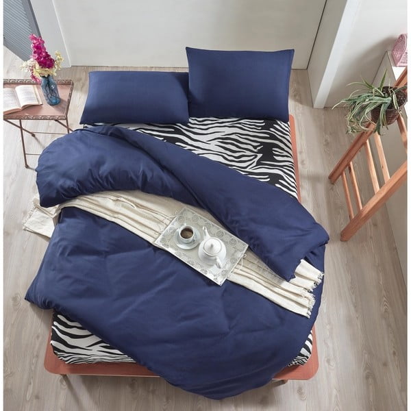 Tamnoplava posteljina s plahtama za bračni krevet Permento Navy, 200 x 220 cm
