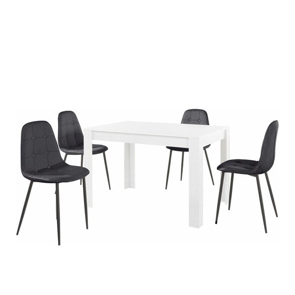 Komplet bijelog stola za blagovanje i 4 crne blagovaonske stolice Støraa Lori Lamar