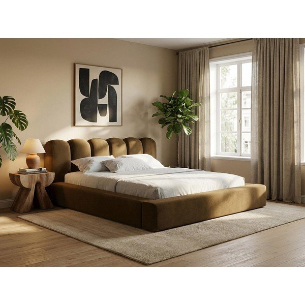 Tamno sivi tapecirani bračni krevet s prostorom za odlaganje s podnicom 160x200 cm Mano – Makamii-image-1