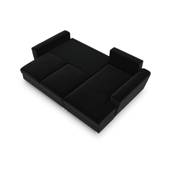 Crna baršunasti sklopiva/s prostorom za odlaganje kutna garnitura (s desnim kutom/s ležaljkom) Kyoto – Cosmopolitan Design-image-2