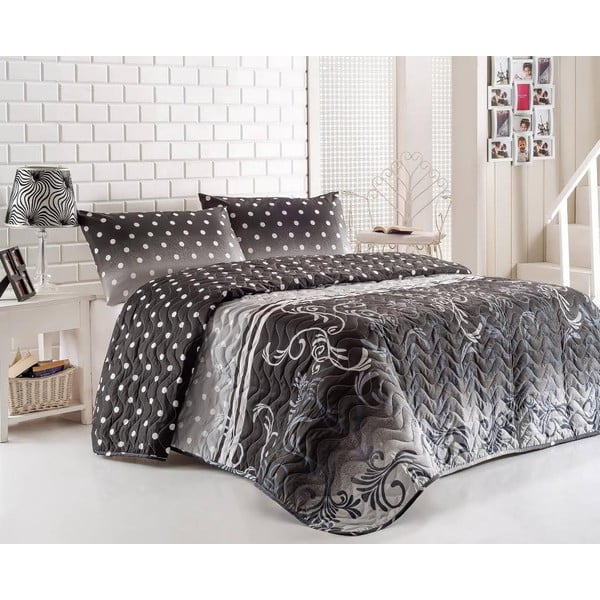 Prošiveni lagani prekrivač za bračni krevet s jastučnicama Buse Grey, 200 x 220 cm