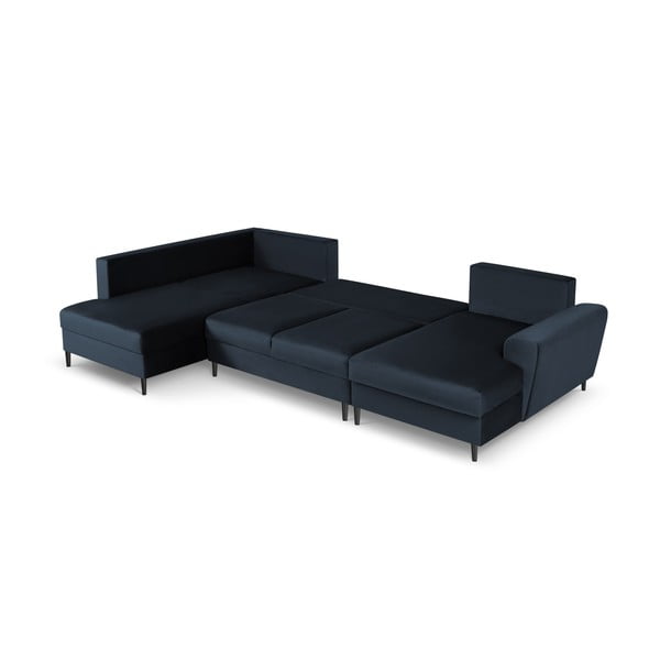 Tamno plava baršunasti sklopiva/s prostorom za odlaganje kutna garnitura (s lijevim kutom/u obliku slova "U") Kyoto – Cosmopolitan Design-image-2