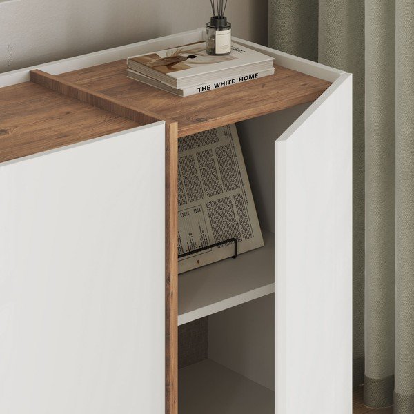 Bijela komoda u dekoru bora s rupom za kabele 180x80x45 cm Dorma – Kalune Design-image-4