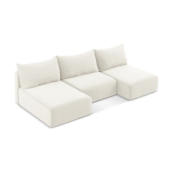 Krem baršunasti sklopiva/s prostorom za odlaganje kutna garnitura (u obliku slova "U") Kalena – Makamii-image-3