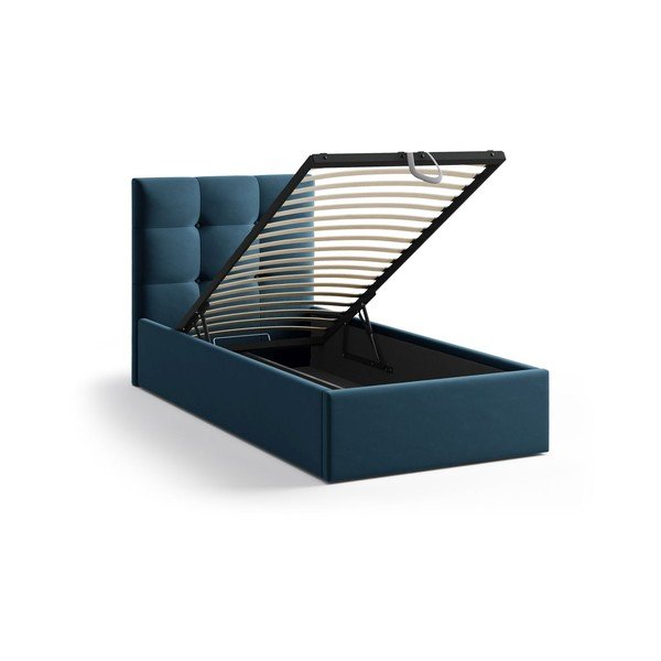 Plavi tapecirani krevet s prostorom za odlaganje s podnicom 90x200 cm Phaedra – Micadoni -image-1